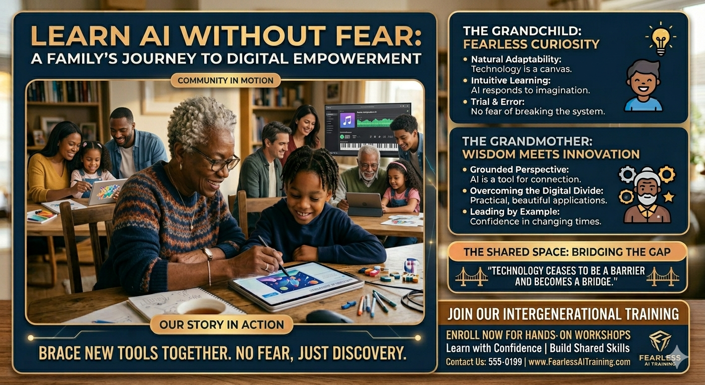 A grandmother and grandchild learning together, with a vision for intergenerational training